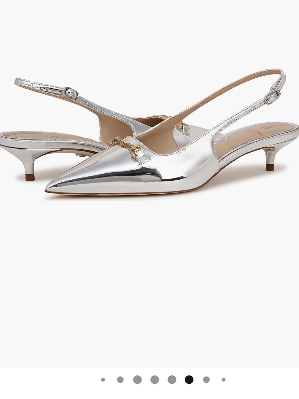Sam Edelman Silver Pointed-Toe Slingback kitten heels with Gold Hardware .. New
